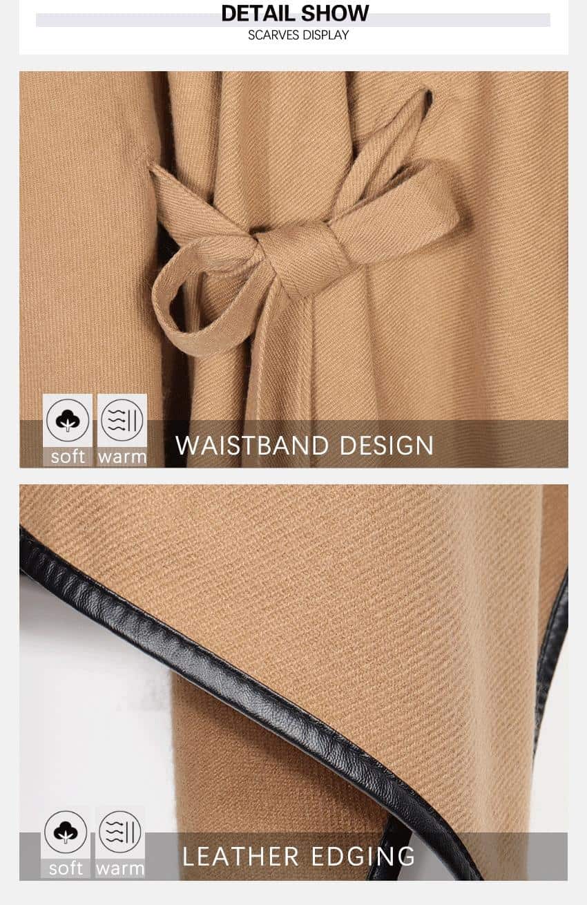 2020 New Design Waistban Dess Winter Poncho for Women Ladies Cashmere Wool Ponchos Leather Hem Shawl Knitted Women Poncho Scarf