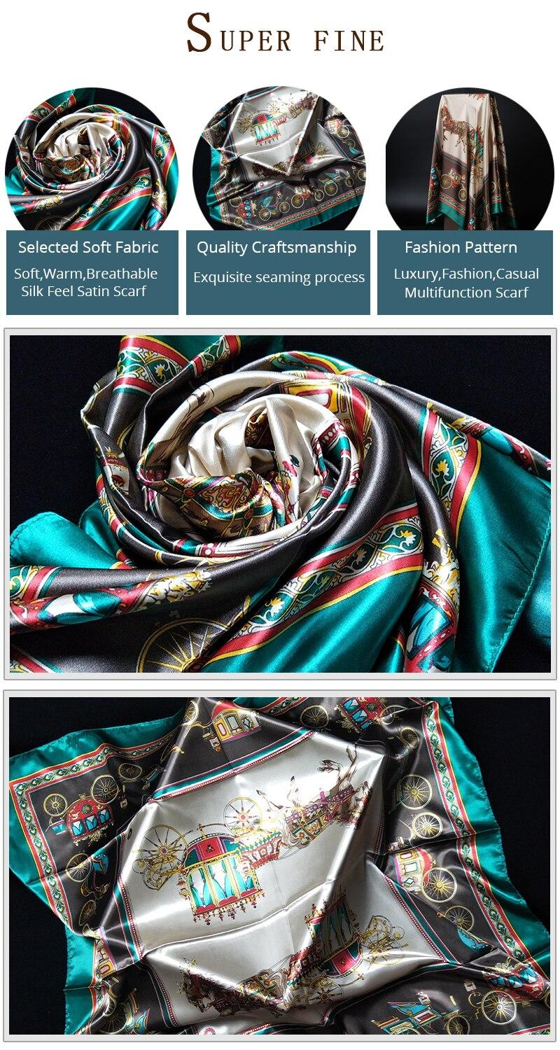 Fashion Hijab Scarf For Women Silk Satin Print Kerchief Head Scarfs Female 90cm*90cm Square Shawls Wraps Neck Scarves For Ladies