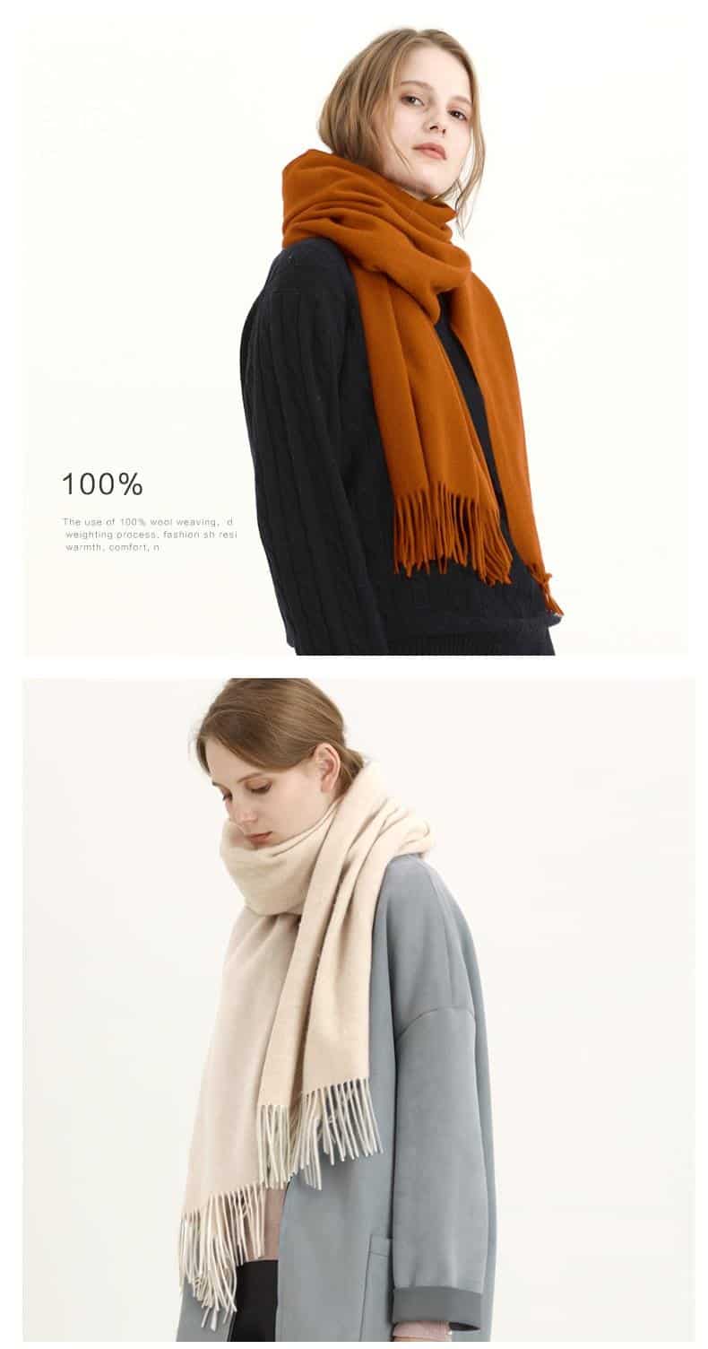 Solidlove 100% Wool Winter Scarf Women Scarves Adult Solid Luxury Autumn Fashion Designer Scarf Poncho Scarfs for Ladies Wrap