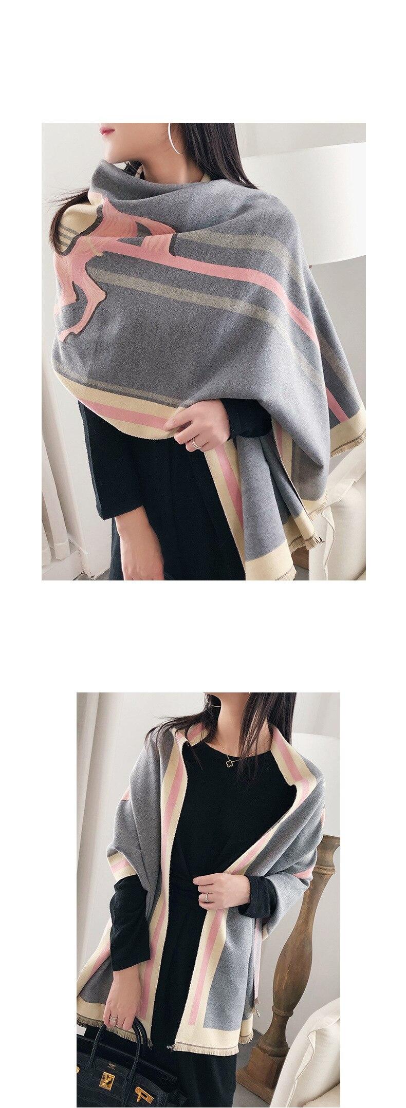 2020 Winter Scarf for Women Luxury Brand Horse Scarves Lady Thick Cashmere Warm Blanket Pashmina Shawls Warps Stole
