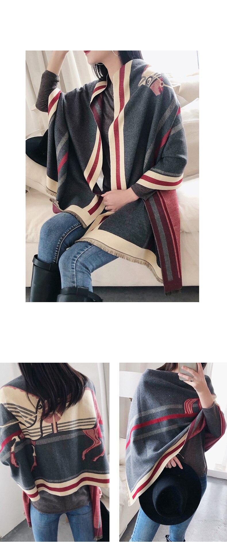 2020 Winter Scarf for Women Luxury Brand Horse Scarves Lady Thick Cashmere Warm Blanket Pashmina Shawls Warps Stole