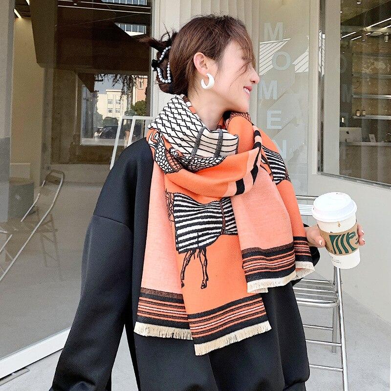 2020 Design Horse Print Women Cashmere Scarf Winter Spring Shawl Wraps Lady Pashmina Warm Thick Blanket Scarves for Female
