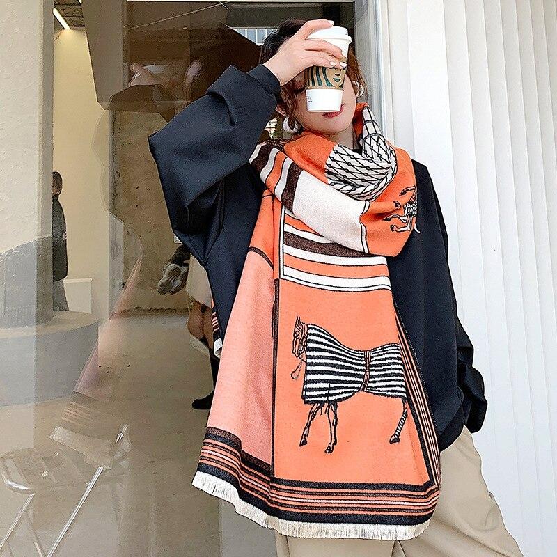 2020 Design Horse Print Women Cashmere Scarf Winter Spring Shawl Wraps Lady Pashmina Warm Thick Blanket Scarves for Female