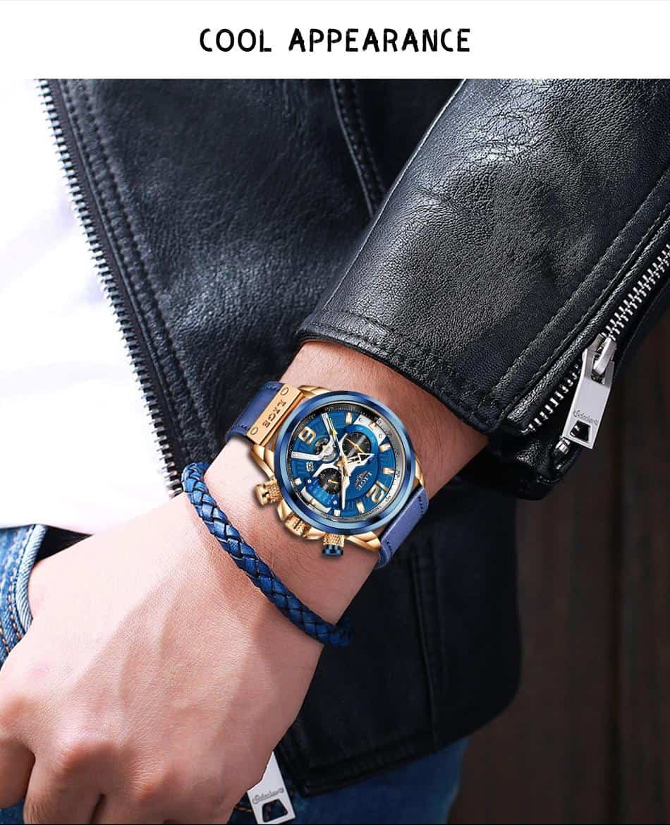 2021 LIGE Casual Sports Watch for Men Top Brand Luxury Military Leather Wrist Watches Mens Clocks Fashion Chronograph Wristwatch