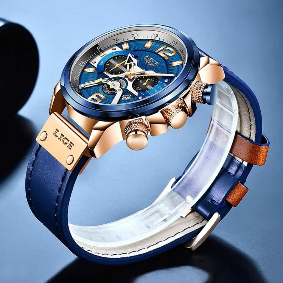 2021 LIGE Casual Sports Watch for Men Top Brand Luxury Military Leather Wrist Watches Mens Clocks Fashion Chronograph Wristwatch