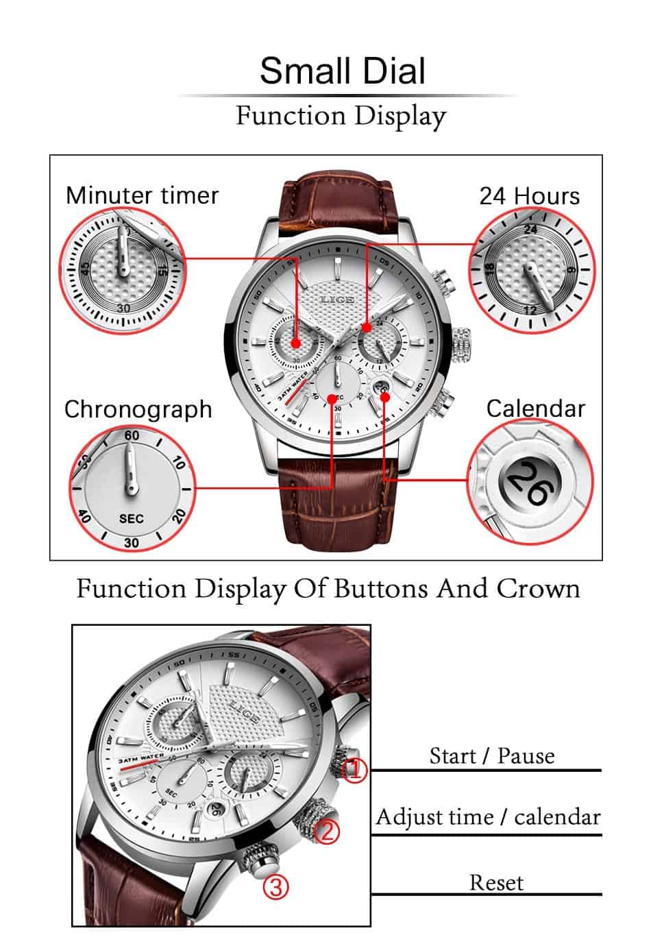 Watches Mens 2020 LIGE Casual Leathe Quartz Men's Watch Top Brand Luxury Business Clock Male Sport Waterproof Date Chronograph