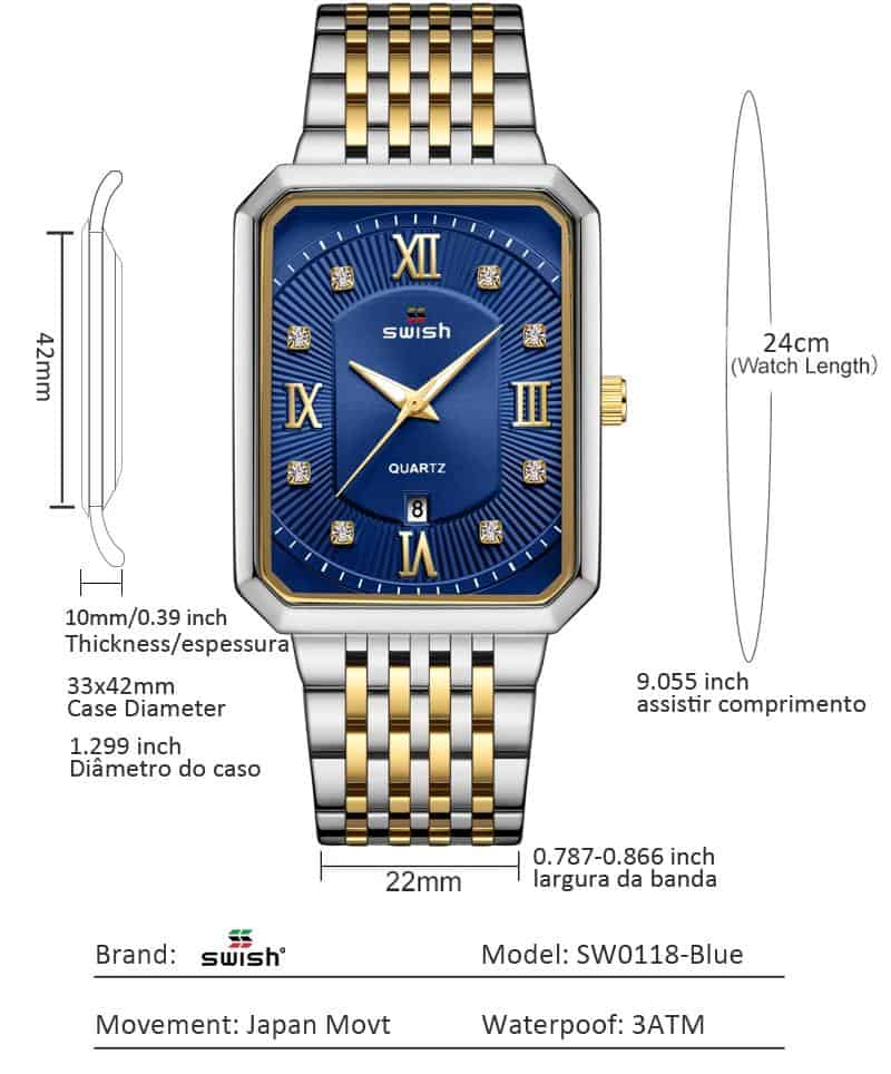 SWISH Fashion Quartz Wristwatches Men Stainless Steel Business Watches Waterproof Sports Rectangle Man Watch 2020 Montre Homme