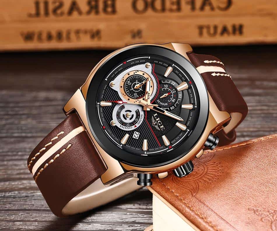 LIGE Mens Watches Top Luxury Brand Waterproof Sport Wristwatch Chronograph Quartz Military Leather Watch Men Relogio Masculino