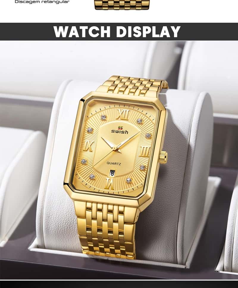 Men's Luxury Stainless Steel Gold Watch Top Brand Relogio Masculino Geneva Rectangle Quartz Watch Man Business Watches Mens 2020