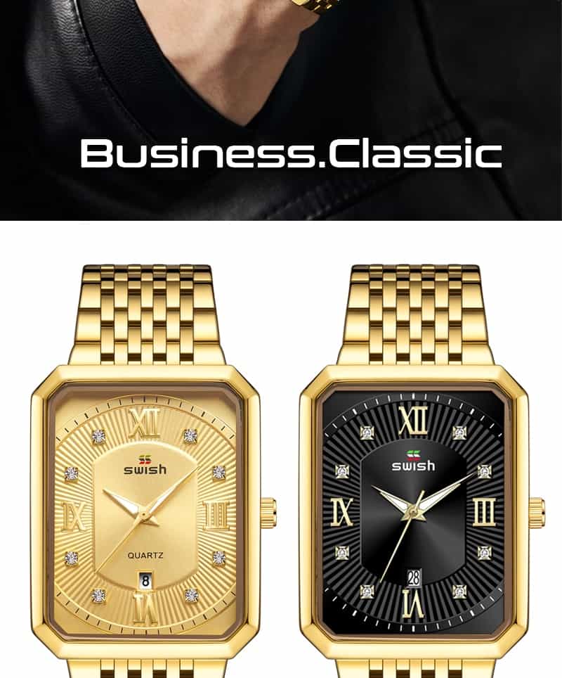 Men's Luxury Stainless Steel Gold Watch Top Brand Relogio Masculino Geneva Rectangle Quartz Watch Man Business Watches Mens 2020