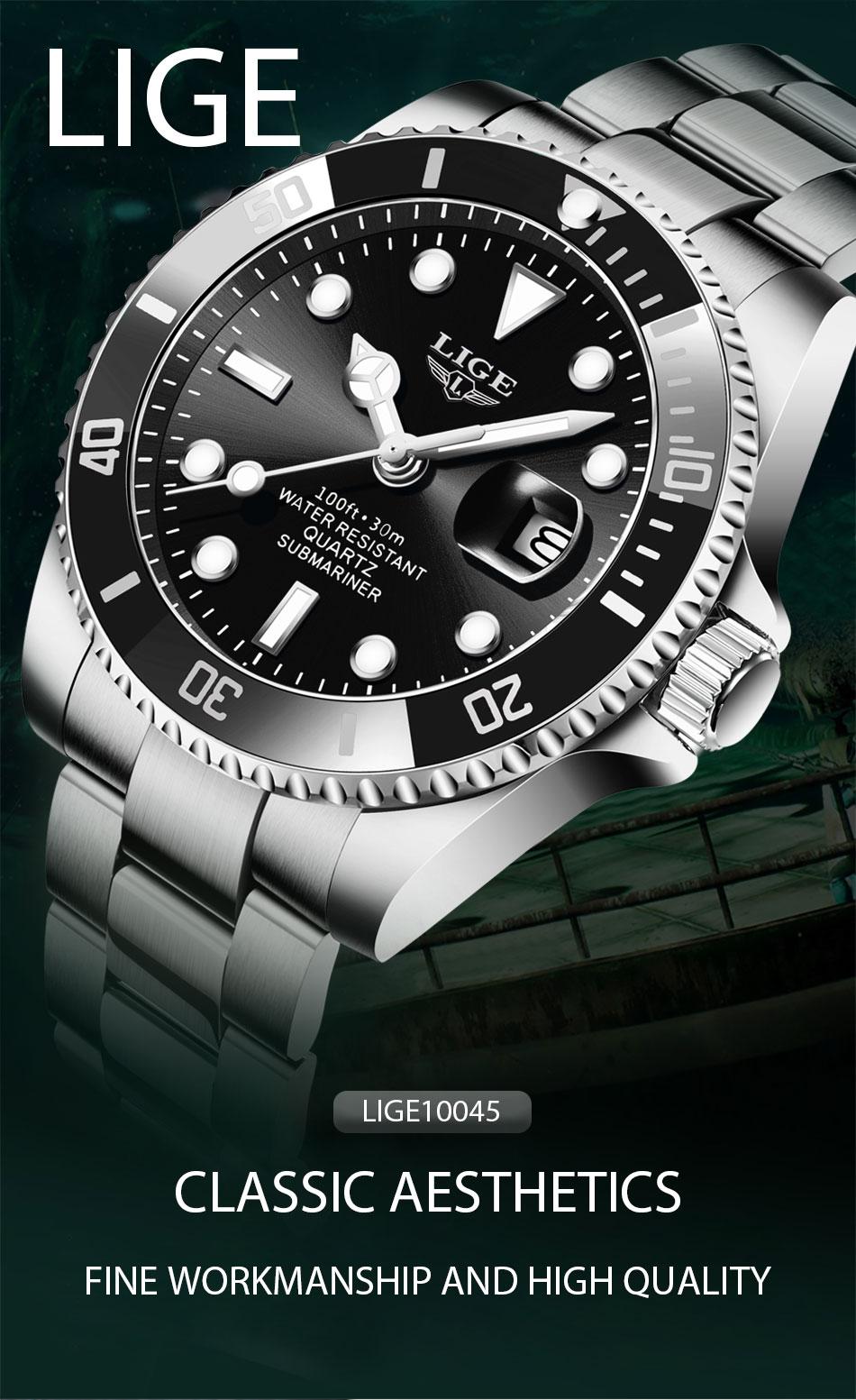2020 New LIGE Mens Watches Fashion Business Waterproof Quartz Wrist Watch Men Top Brand Luxury Stainless Steel Sport Clock Male