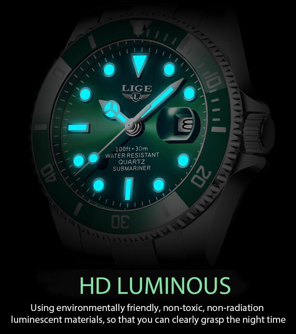 2020 New LIGE Mens Watches Fashion Business Waterproof Quartz Wrist Watch Men Top Brand Luxury Stainless Steel Sport Clock Male