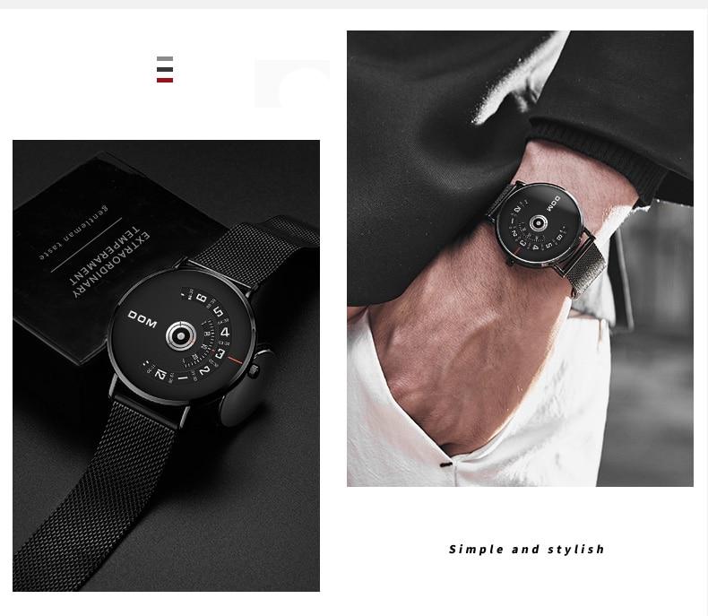 New 2020 DOM Fashion Mens Watches Top Brand Luxury Big Dial Stylish Quartz Watch Steel Waterproof Sport Waterproof Watch