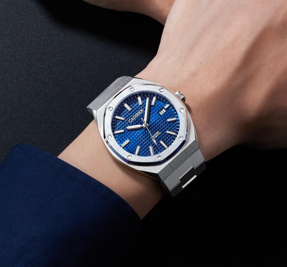 CADISEN New 42MM Men Watches Mechanical Automatic NH35A Blue Watch Men 100M Waterproof Brand Luxury Casual Business Wristwatch