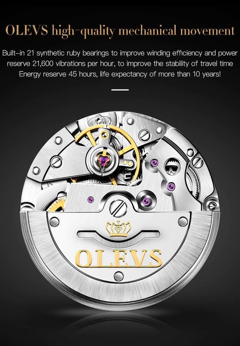 OLEVS Top Brand Men Automatic Mechanical Watch Waterproof Stainless Steel Strap Classic Men's Watch