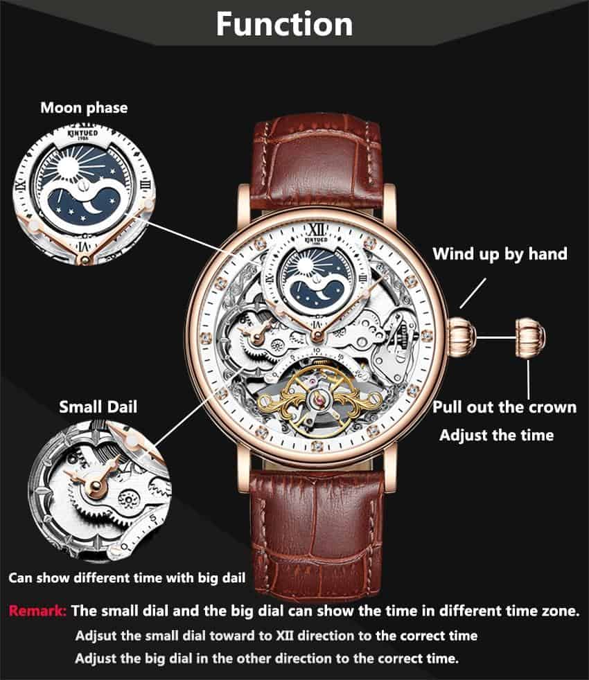 KINYUED Skeleton Watches Mechanical Automatic Watch Men Tourbillon Sport Clock Casual Business Moon Wrist Watch Relojes Hombre