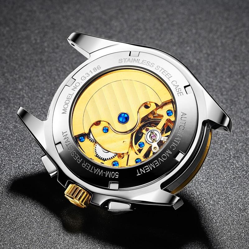 OUPINKE Luxury Men Watch Chronograph Automatic Mechanical Watches Men Stainless Steel Waterproof Sport Clock relogio masculino