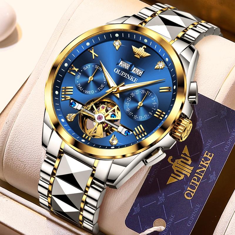 OUPINKE Luxury Men Watch Chronograph Automatic Mechanical Watches Men Stainless Steel Waterproof Sport Clock relogio masculino