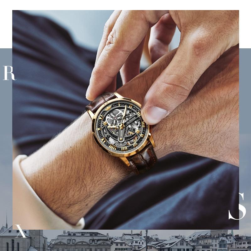 OUPINKE Brand Luxury Men Watches Automatic Skeleton Watch Men Fashion Top Sapphire Waterproof Mechanical Wristwatch reloj hombre
