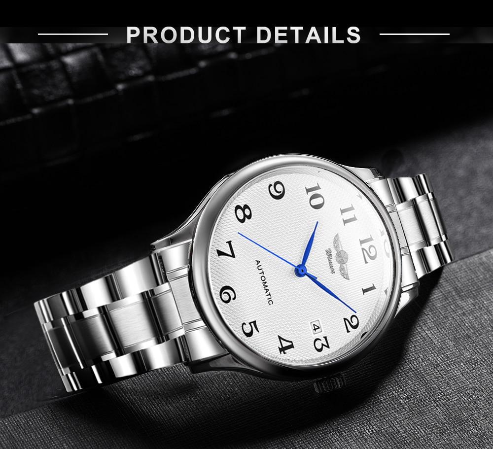 Fashion Business Automatic Mechanical Watch Men Time Master Leather Strap White Dial Calendar Date montre homme WINNER Classic