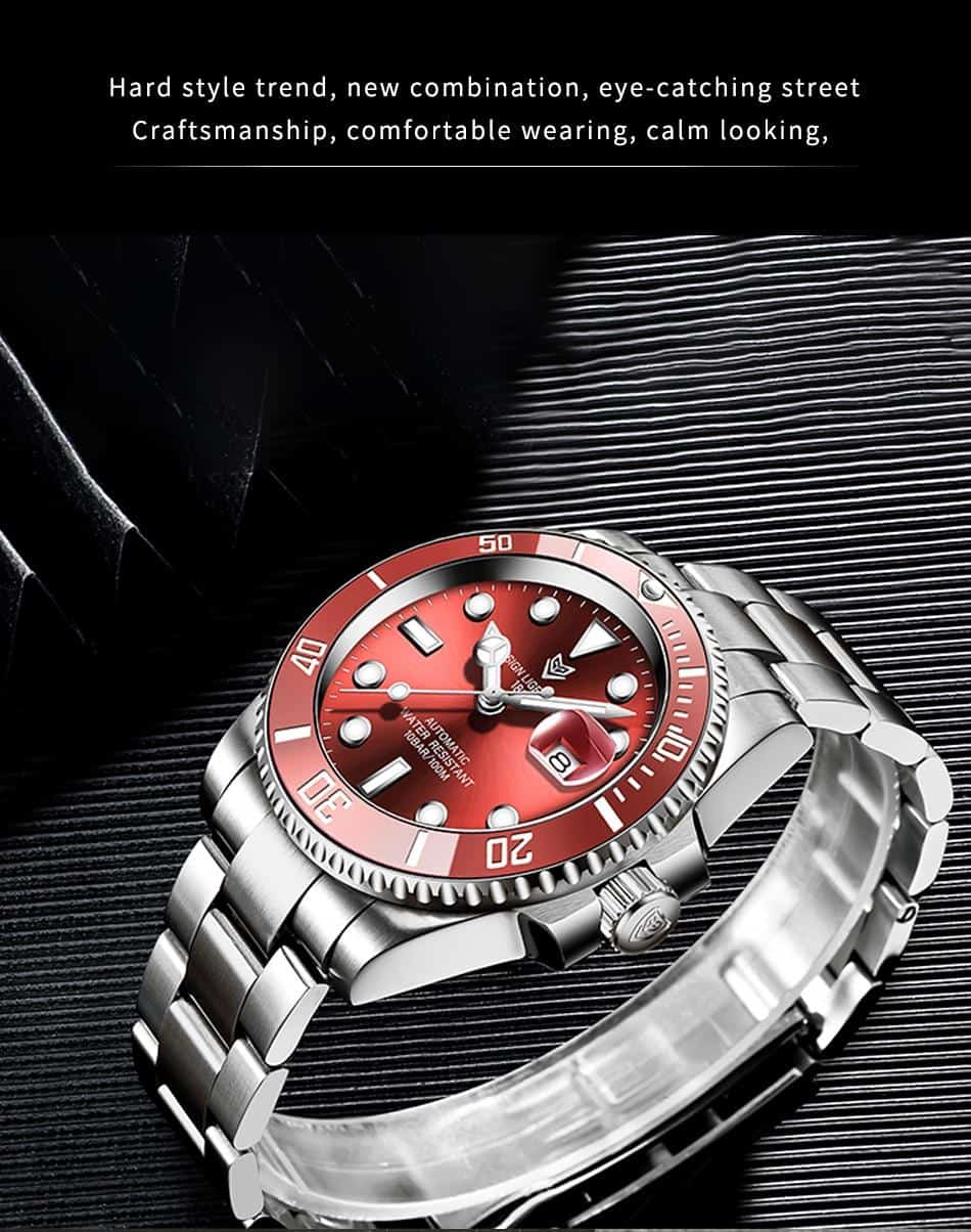 LIGE DESIGN HighMineral Glass 40MM Ceramic GMT Mechanical Watches 100m Waterproof Classic Fashion Luxury Automatic Watch For Men