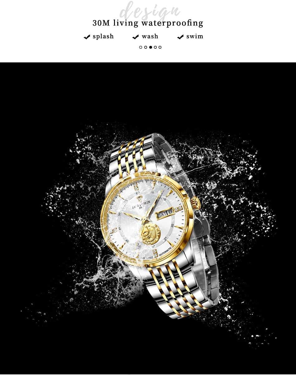 2020 LIGE Design Fashion Mechanical Gold Watch Men Stainless Steel Waterproof Male Clock Sport Tourbillon Automatic Wristwatch