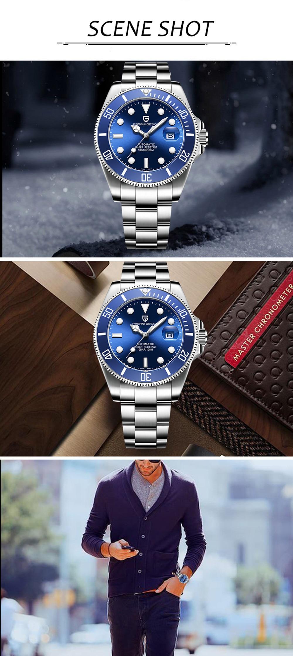 PAGANI DESIGN Men's Watches Luxury Automatic Mechanical Watch Men Stainless Steel Waterproof Wrist Watch Mens Relogio Masculino
