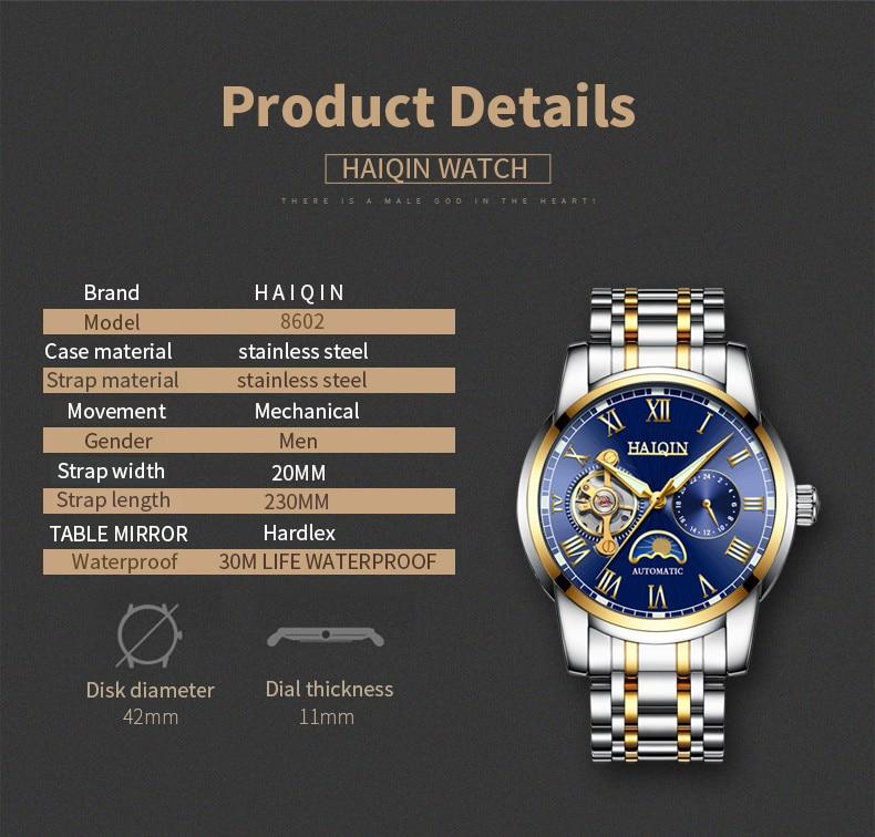 HAIQIN Mechanical watches mens automatic wrist watch for mens watches top brand luxury watch men Tourbillon relojes hombre 2020