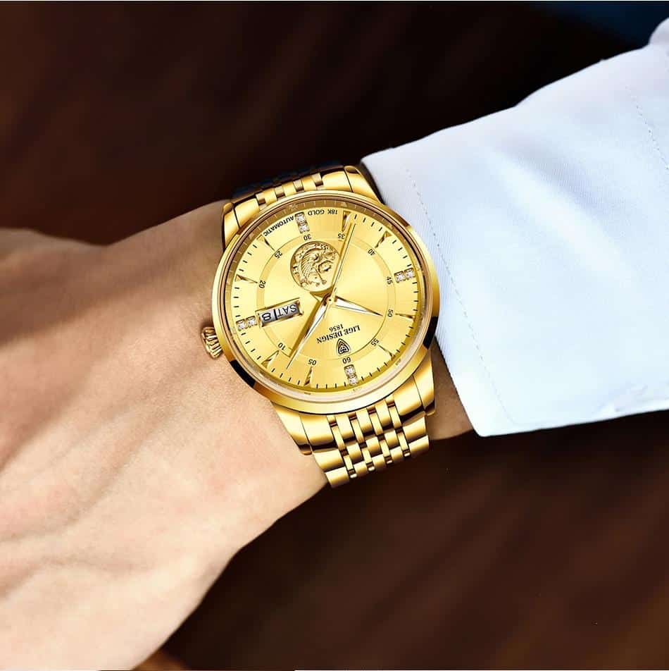 2021 LIGE New Fashion Wrist Watch Men Automatic Mechanical Tourbillon Stainless Steel Waterproof Business Gold Watch Gift Clocks