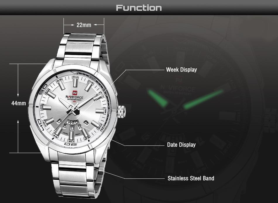 NAVIFORCE Brand Men Watches Full Steel Waterproof Casual Quartz Date Clock Top Brand Luxury Men's Wrist watch relogio masculino