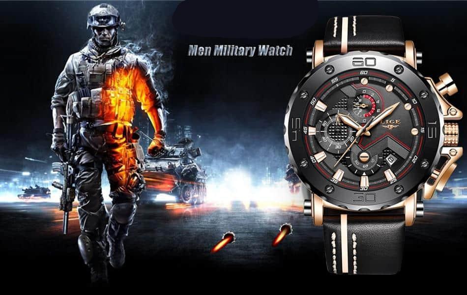 2020LIGE New Fashion Mens Watches Top Brand Luxury Big Dial Military Quartz Watch Leather Waterproof Sport Chronograph Watch Men