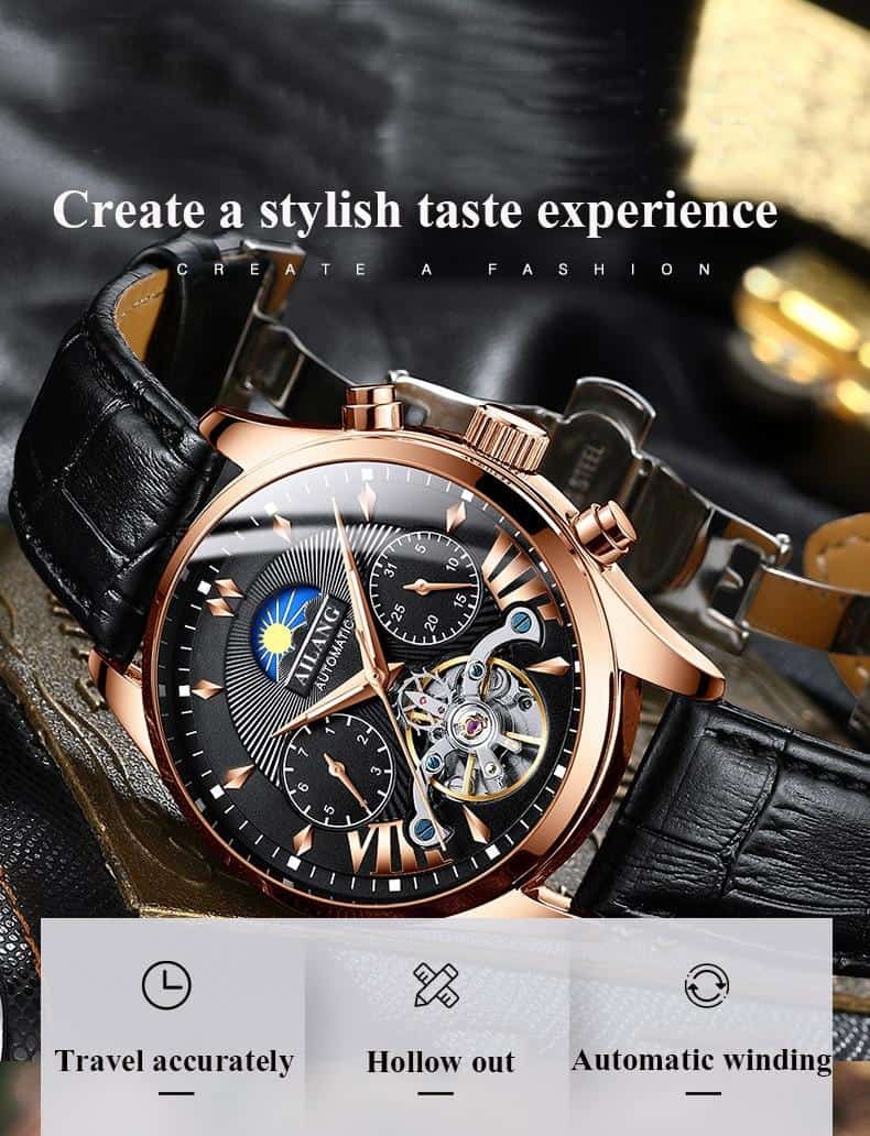 AILANG top luxury brand men's mechanical watch moon phase multi-function tourbillon watch diving clock men's business style