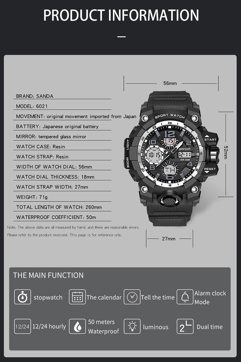 2020 Top Luxury Brand SANDA Men's Watch Men Sport Watches Multifunction Shock Digital Military Watches Male Clock reloj hombre