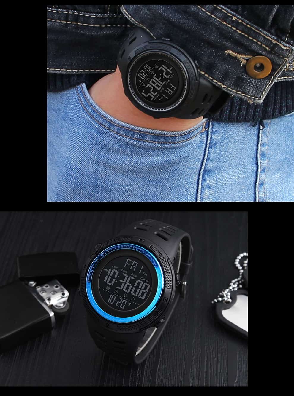 SKMEI Fashion Outdoor Sport Watch Men Multifunction Watches Alarm Clock Chrono 5Bar Waterproof Digital Watch reloj hombre 1251