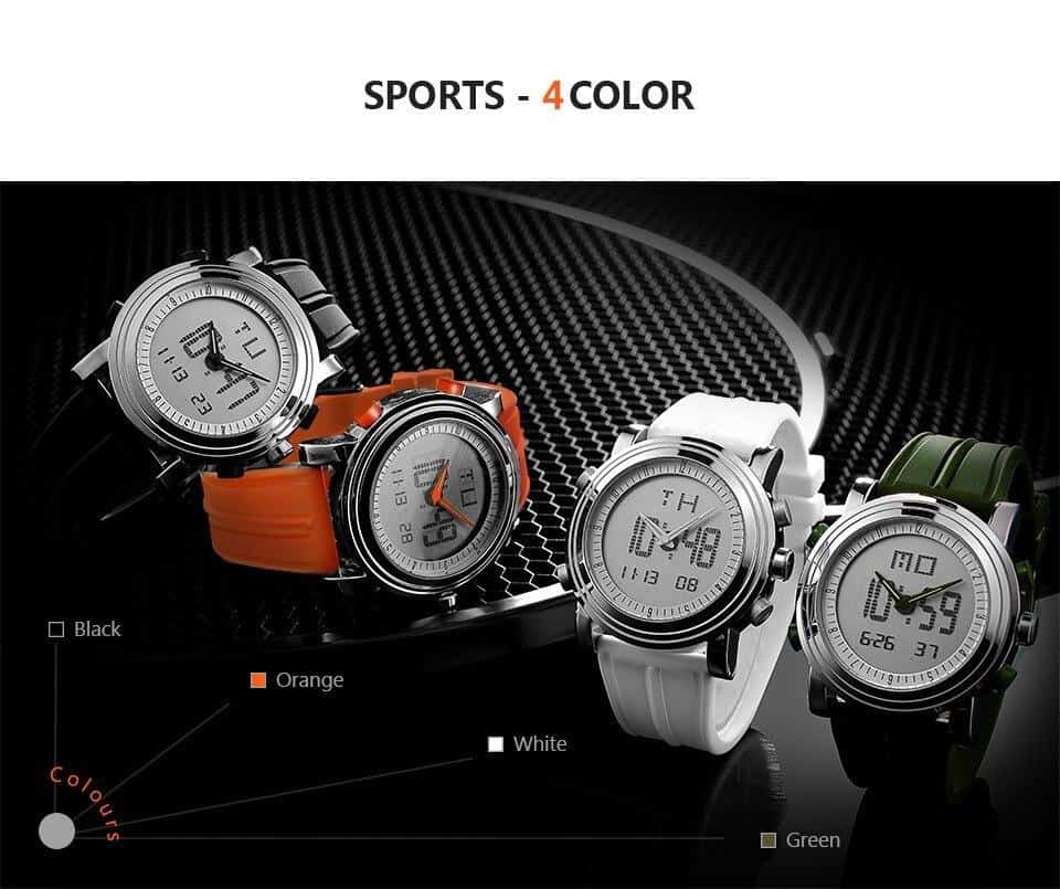 New SINOBI brand Sports Chronograph Men's Wrist Watches Digital Quartz double Movement Waterproof Diving Watchband Males Clock