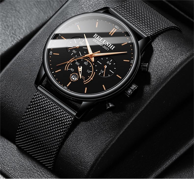 BELUSHI 2021 New Fashion Mens Watches Top Luxury Brand Sport Quartz Luminous Waterproof Chronograph Wristwatch Mens Watches