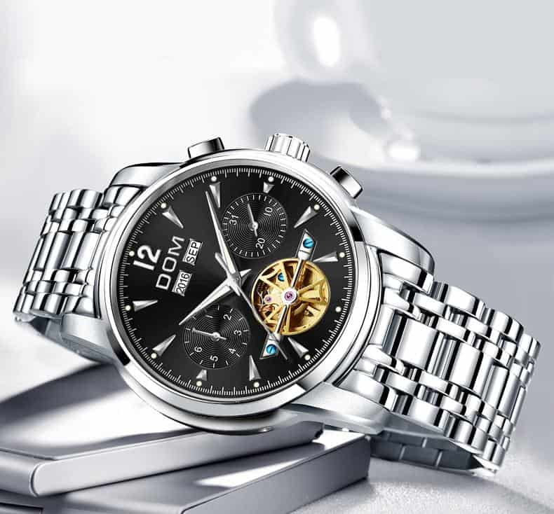 DOM Mechanical Watch Men Wrist Automatic Retro Watches Men Waterproof Black Full-Steel Watch Clock Montre Homme M-75BK-1MW