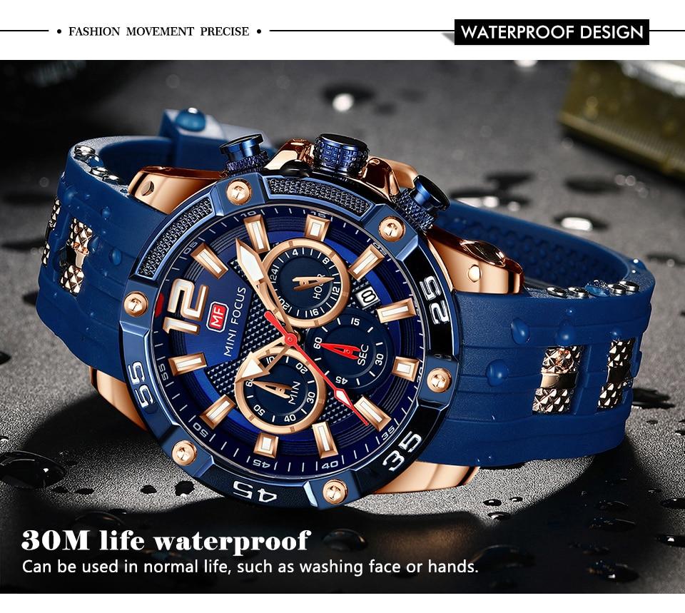 MINI FOCUS Fashion Sport Watch Men Waterproof Mens Watches Top Brand Luxury Quartz Relogio Masculino Reloj Hombre Silicone Strap