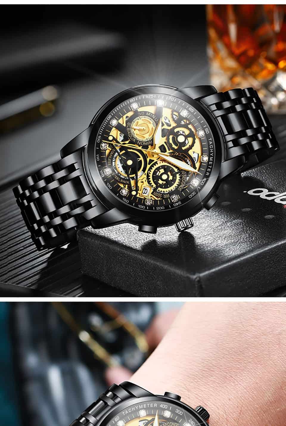 Men Wathes Black Luxury Business Wristwatch Sport Quartz Stainless Steel Clock Diamond Wrist Watches Relojes Para Hombre