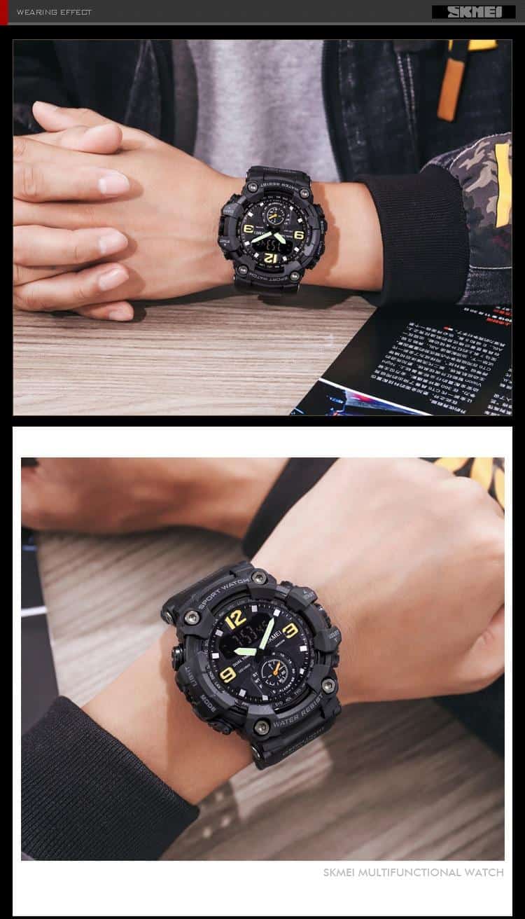 SKMEI Japan Movement 3 Time Dual Display Analog LED Electronic Quartz Wristwatch Military Men Sports Watches Relogio Masculino