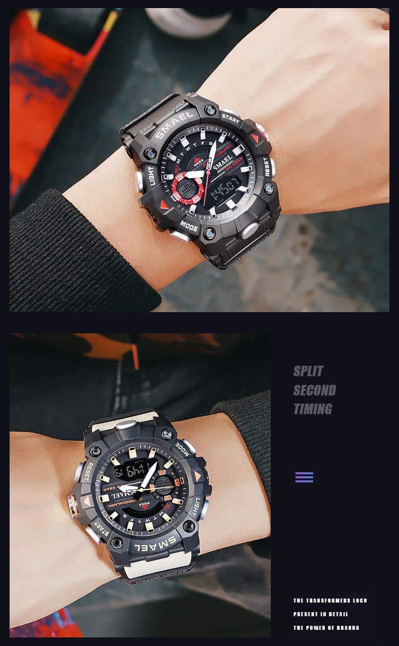 SMAEL Men Military Luxury Watch Sport Waterproof Digital Quartz Watches Men Dual Display Luminous Wristwatch Relogio Masculino