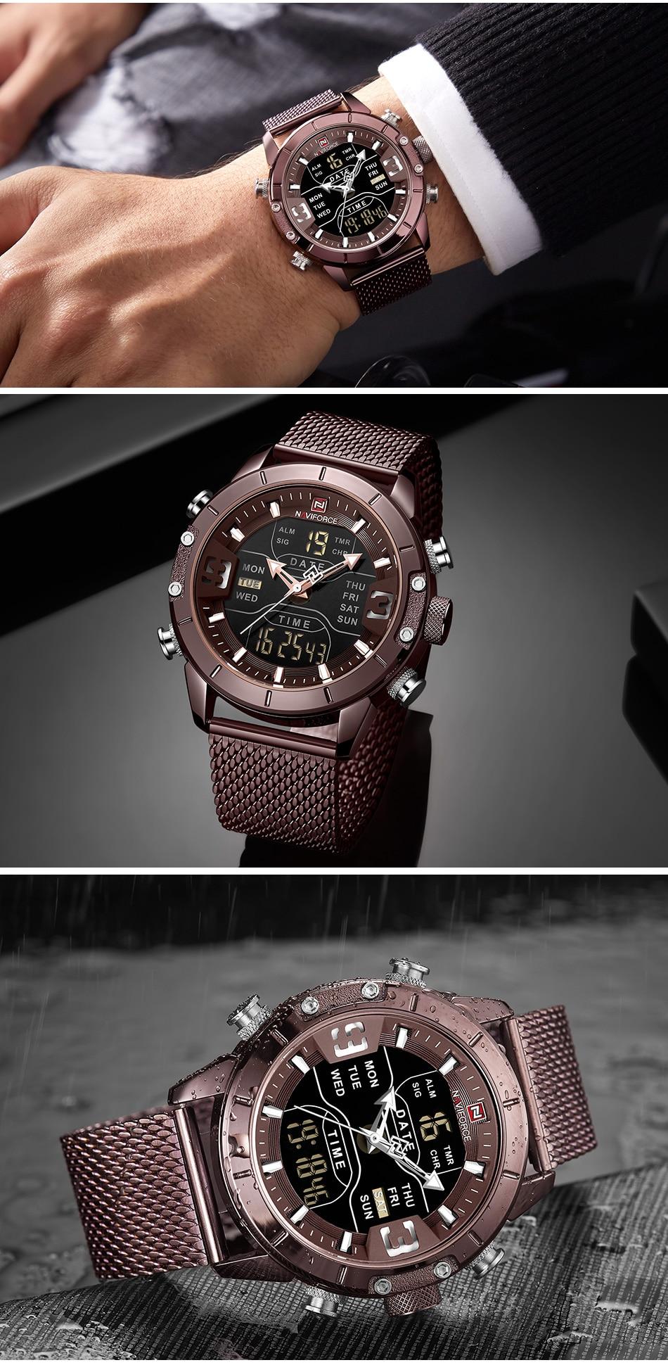 NAVIFORCE Men Watch Top Luxury Brand Man Military Sport Quartz Wrist Watches Stainless Steel LED Digital Clock Relogio Masculino