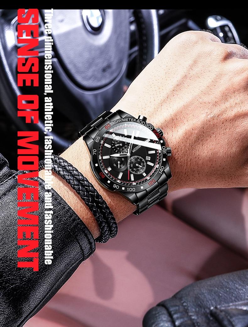 BELUSHI 2021 New Mens Watches Top Luxury Brand Sport Waterproof Chronograph Stainless Steel Quartz Watch Men Relogio Masculino