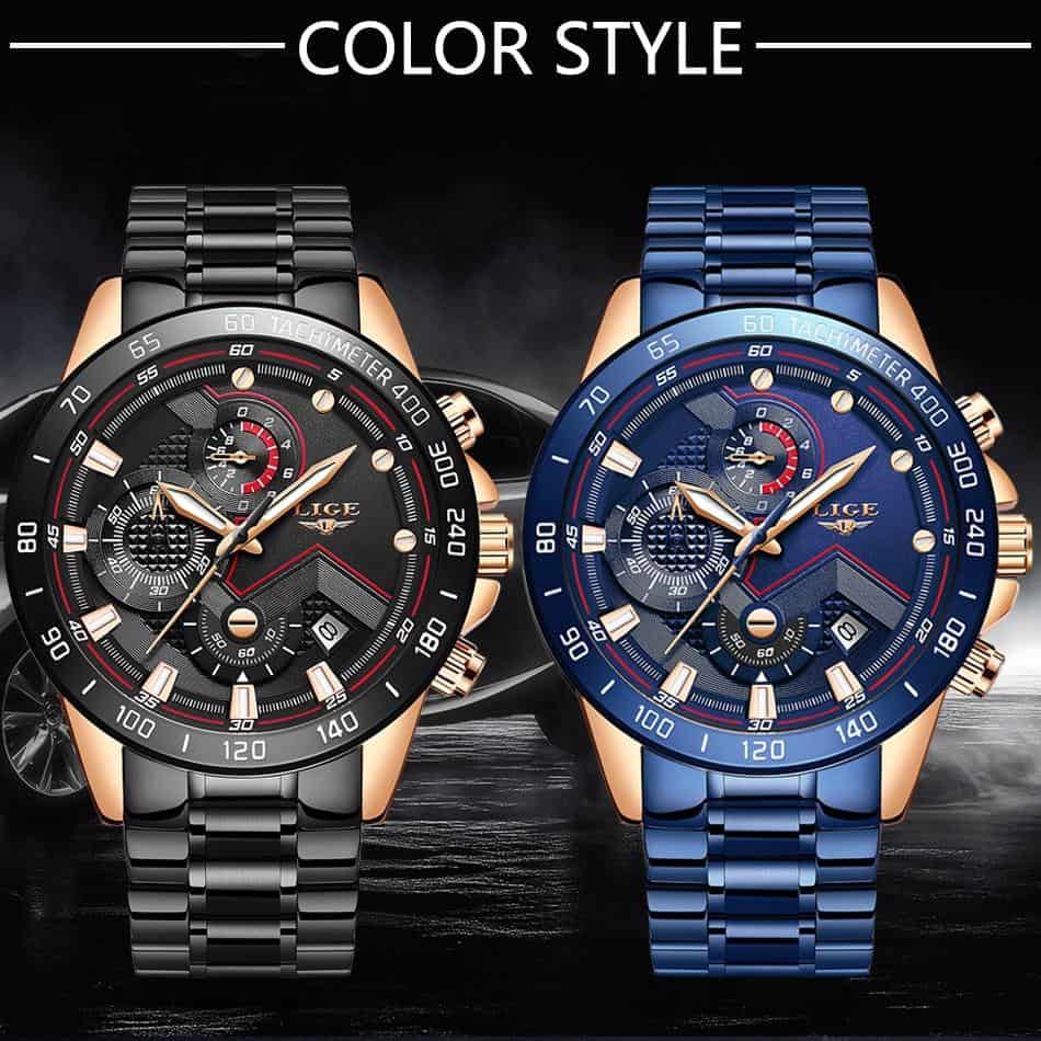 LIGE Men Watches Top Brand Luxury Stainless Steel Blue Waterproof Quartz Watch Men Fashion Chronograph Male Sport Military Watch