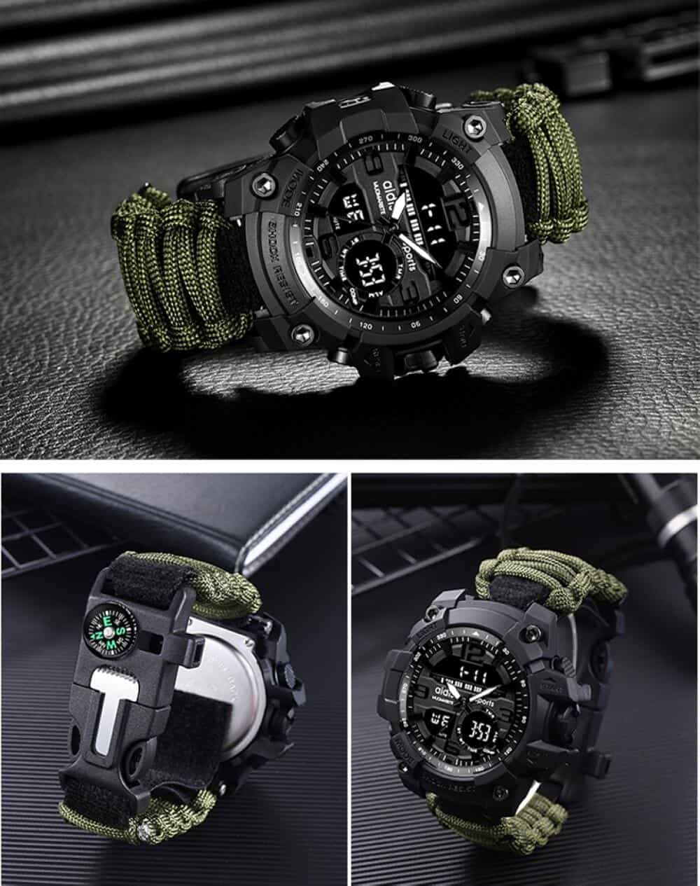Addies Military Watch with Compass Men Tend Waterproof Whistel Stopwatch Alarm Clock Sport Digital Wrist Watch montre homme