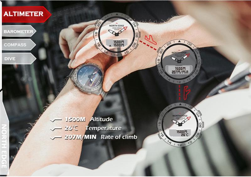 Men Dive Sports Digital watch Mens Watches Military Army Luxury Full Steel Business Waterproof 200m Altimeter Compass NORTH EDGE