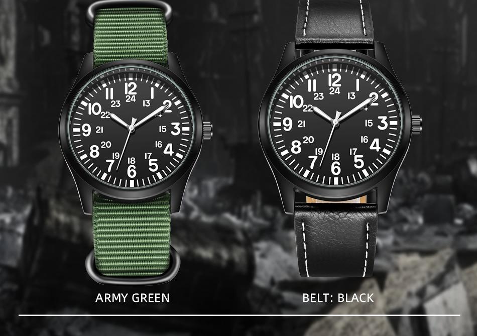 Men Watch Nylon Strap Sport Outdoor Clock Air Force 24H Display Quartz Wristwatch Relogio Masculino