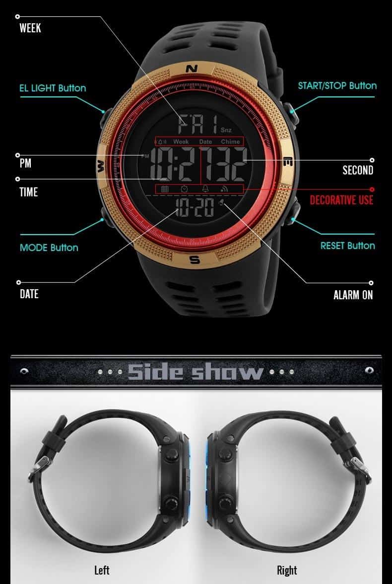 SKMEI Famous Luxury Brand Mens Sport Watches Chrono Countdown Men Waterproof Digital Watch military Clock Fashion Relojes Hombre
