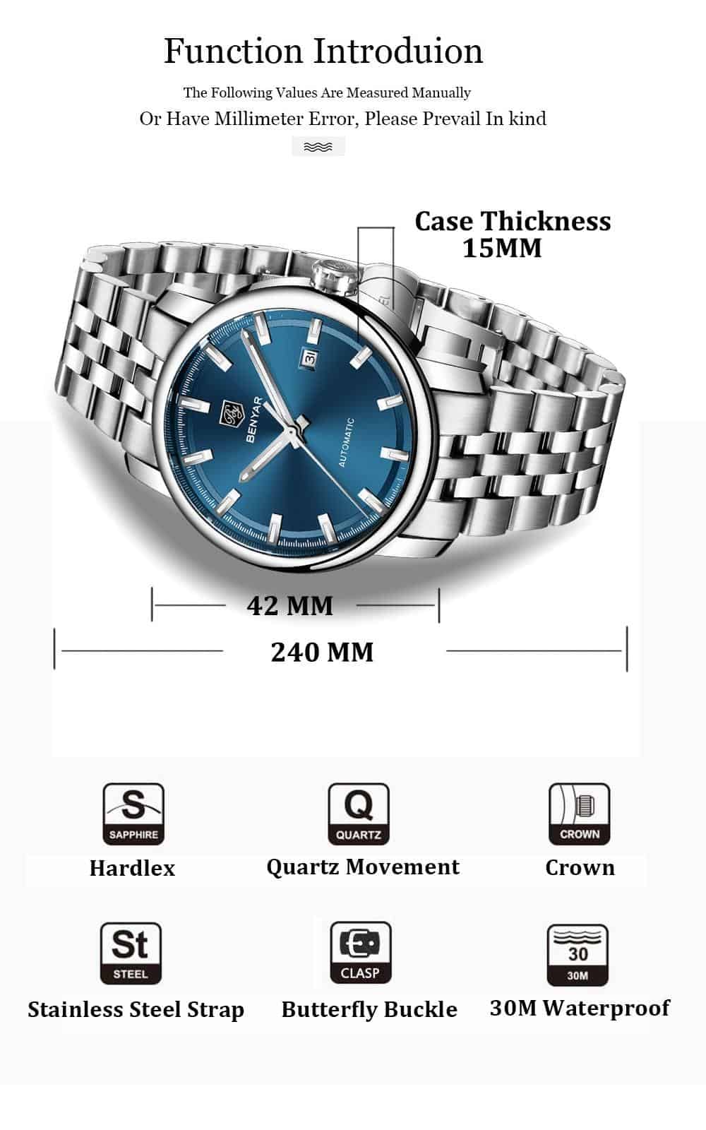 New BENYAR Men's Mechanical Watches Automatic Mens watches Top Brand Luxury watch men WristWatch Military Relogio Masculino 2019