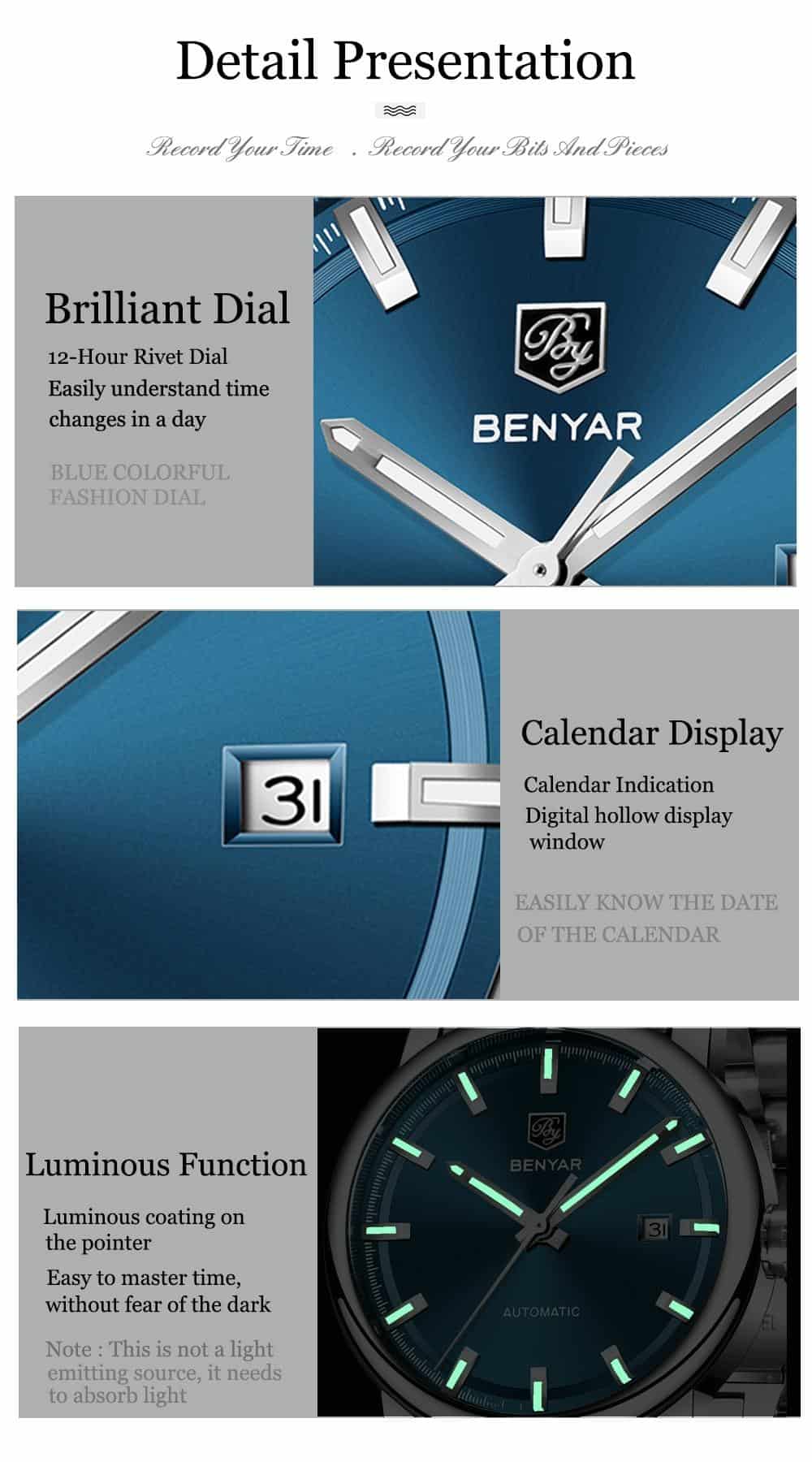 New BENYAR Men's Mechanical Watches Automatic Mens watches Top Brand Luxury watch men WristWatch Military Relogio Masculino 2019
